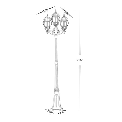 Havit Lighting Exterior Posts Trener Aluminium Black Coach 3 Light Post Light Lights-For-You HV1673W-BLK