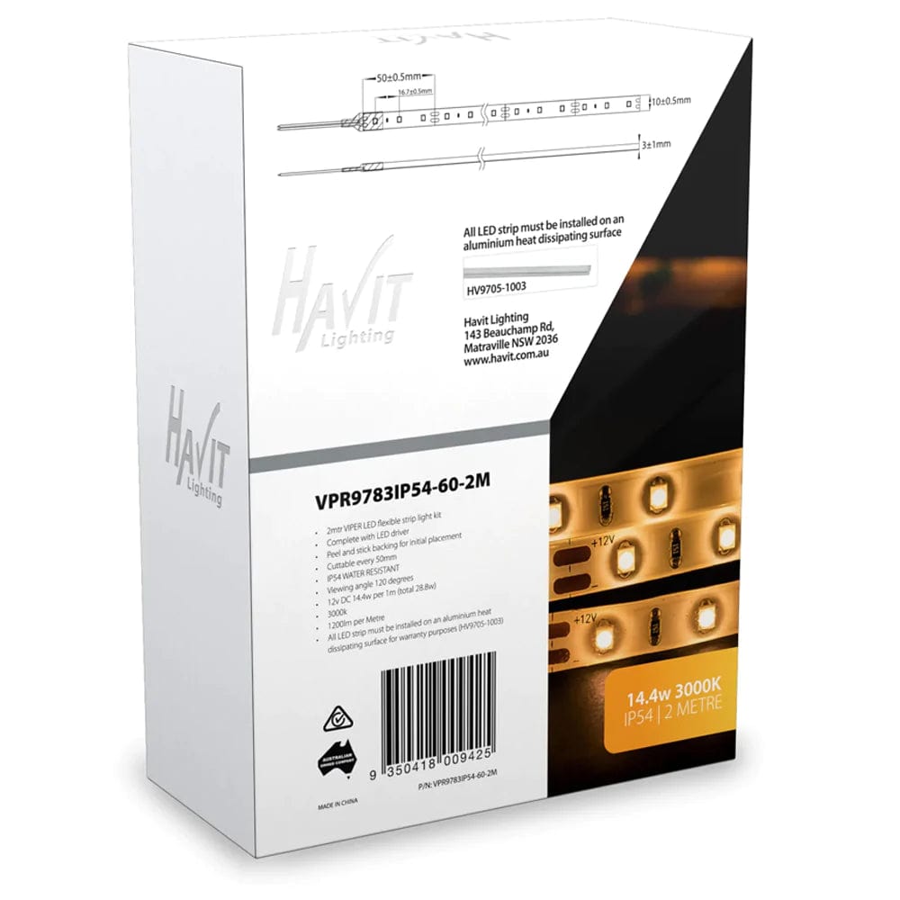 Havit Lighting LED Strips Golden / 3000k VIPER 14.4w 2m LED Strip kit 3000k - VPR9783IP54-60-2M Lights-For-You VPR9783IP54-60-2M