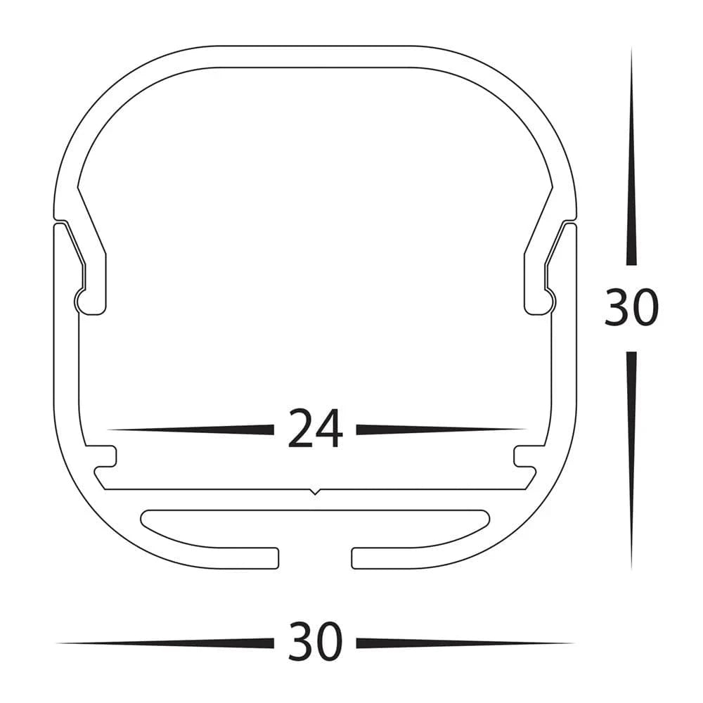 Havit Lighting Lighting 30mm x 30mm Aluminium Profile with Rounded Diffuser in Silver Lights-For-You