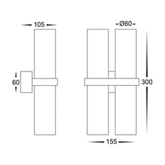 Havit Lighting Lighting HV10592T - Luz Solid Brass TRI Colour Double Up & Down Wall Pillar Lights Lights-For-You HV10592T