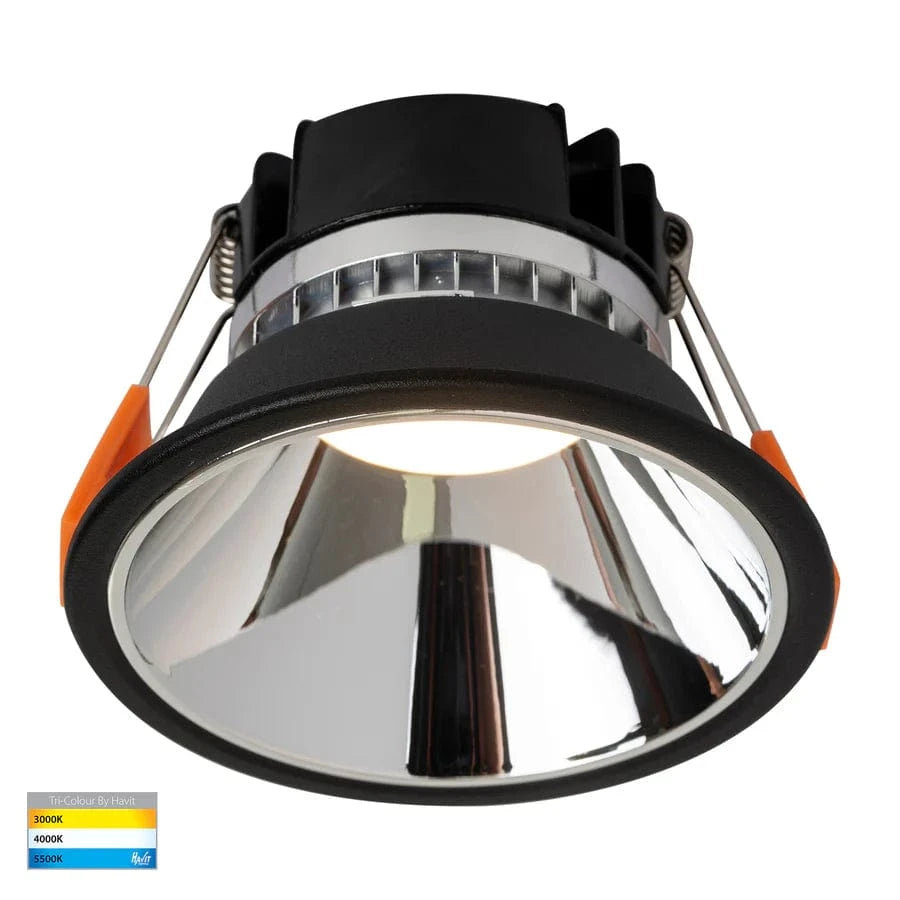 Havit Lighting Lighting HV5528T-BC - Gleam Black with Chrome Insert Tri Colour Fixed Deep LED Downlight Lights-For-You HV5528T-BC