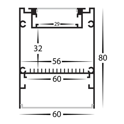60mm x 80mm Silver Deep Square Up and Down Aluminium LED Profile