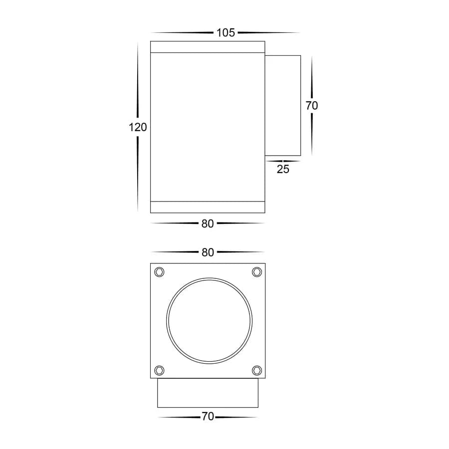 Lights For You HV3623T-BLK - Quadru Square Black TRI Colour Fixed Down LED Wall Light Lights-For-You HV3623T-BLK