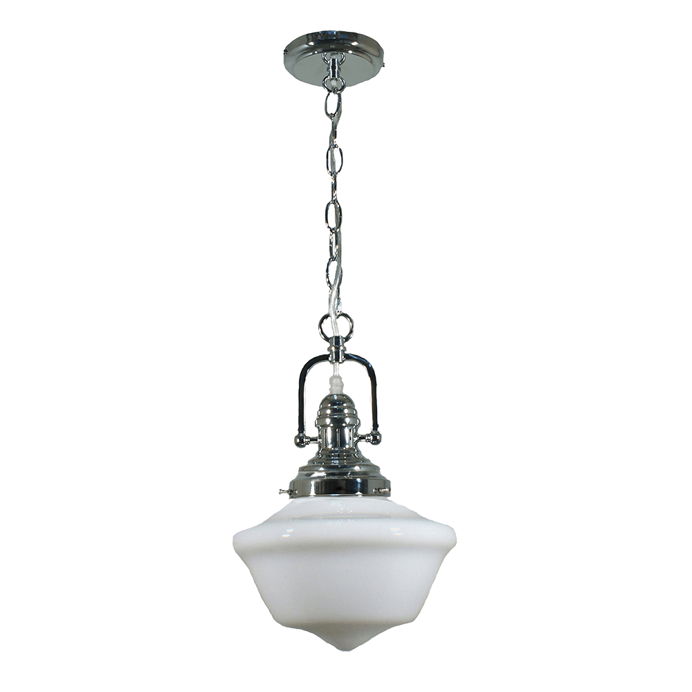 Lode Lighting Indoor Pendants Chrome Paramount Chain Pendant With 9" Victorian Schoolhouse Opal Matt Glass Lights-For-You 1000702