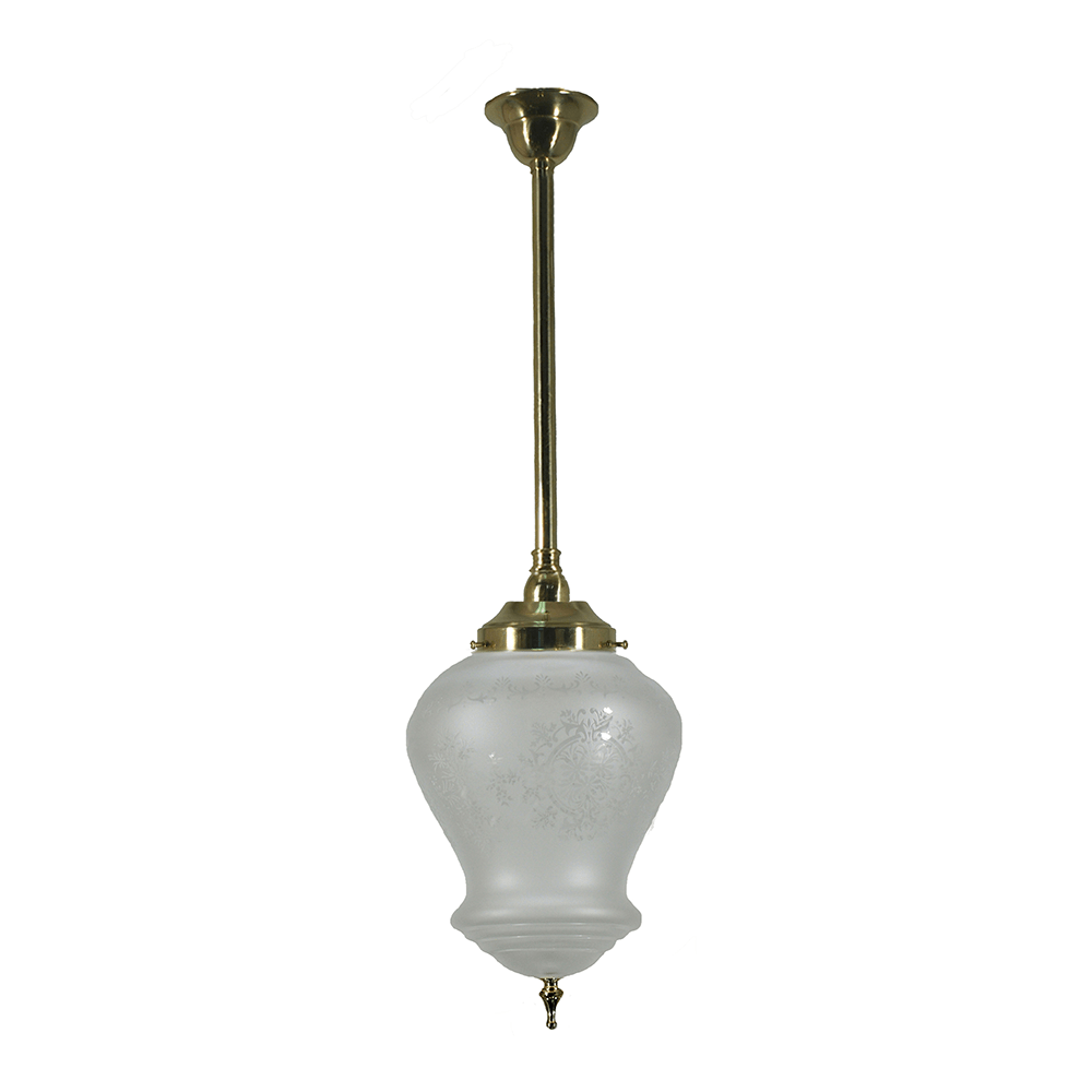 Lode Lighting Indoor Pendants Single Rod Pendant Brass With Cambridge Frost Etched Glass Lights-For-You 3001279