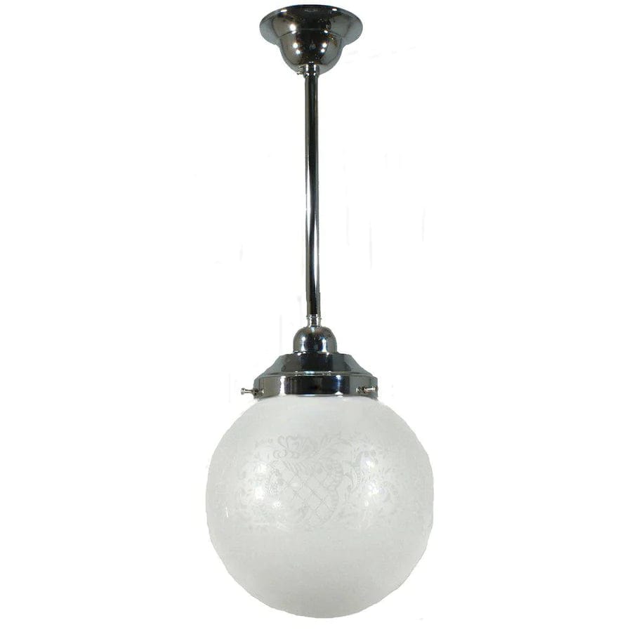 Lode Lighting Indoor Pendants Chrome Single Rod Pendant With 8" Sheffield Frost Etched Glass Lights-For-You 3010240
