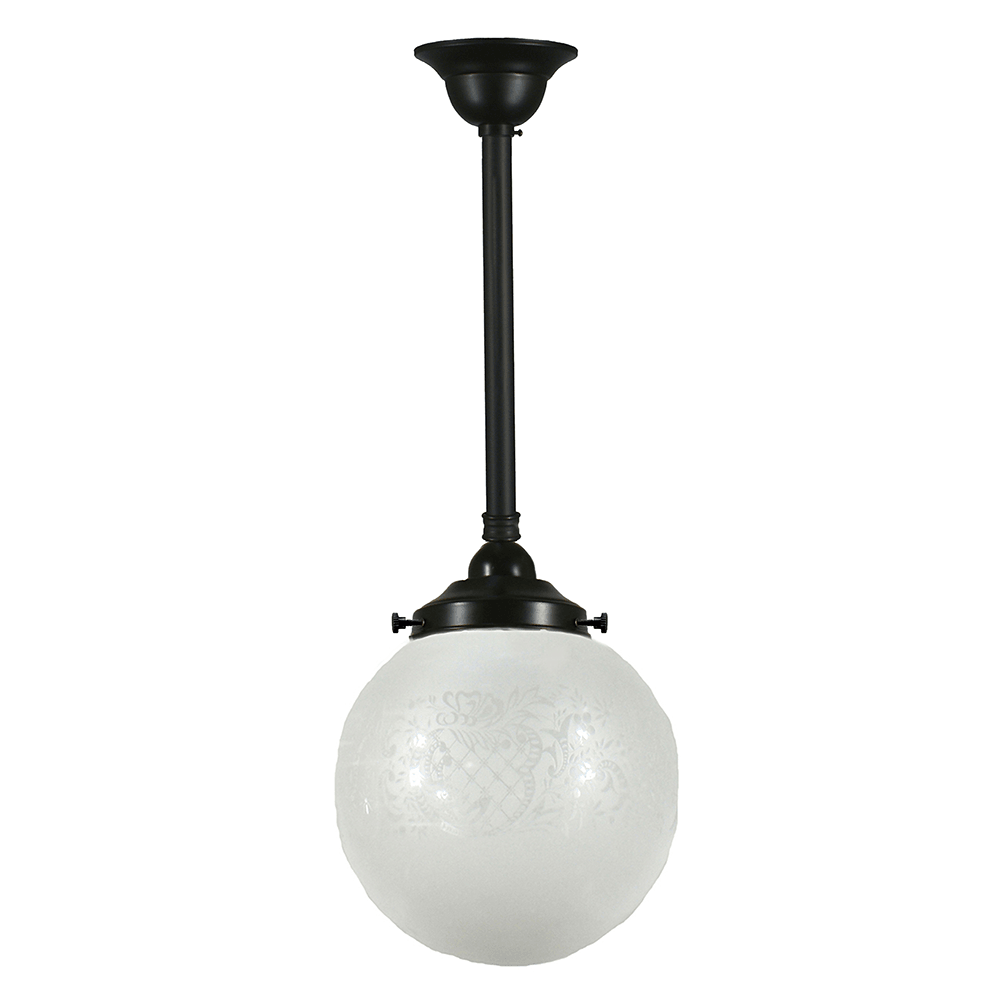 Lode Lighting Indoor Pendants Patina Black Single Rod Pendant With 8" Sheffield Frost Etched Glass Lights-For-You 3020116