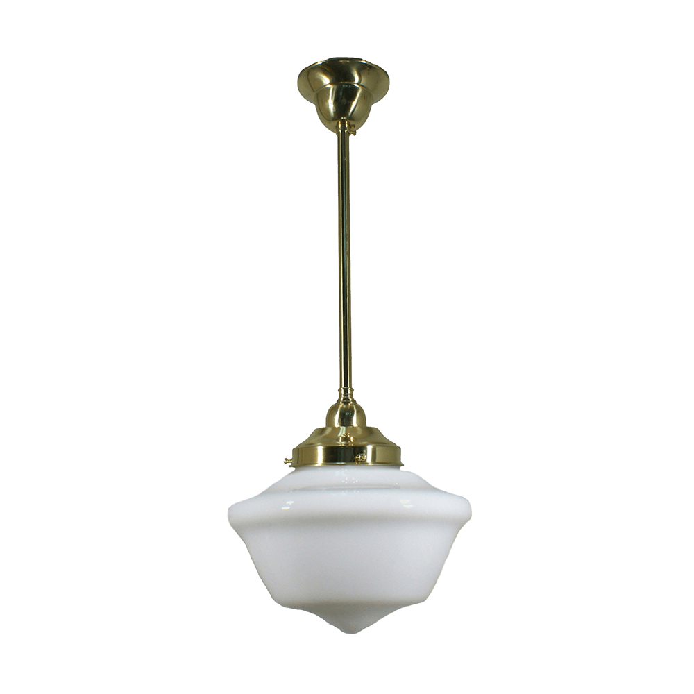 Lode Lighting Indoor Pendants Polished Brass Single Rod Pendant With 9" Victorian Schoolhouse Opal Matt Glass Lights-For-You 3000266