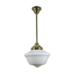 Lode Lighting Indoor Pendants Polished Brass Single Rod Pendant With 9" Victorian Schoolhouse Opal Matt Glass Lights-For-You 3000266