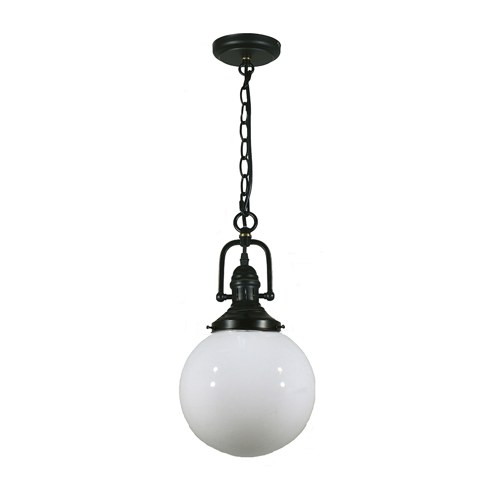 Lode Lighting Pendants Patina Black Paramount Chain Pendant With 8" Sphere Opal Gloss Glass 1000721