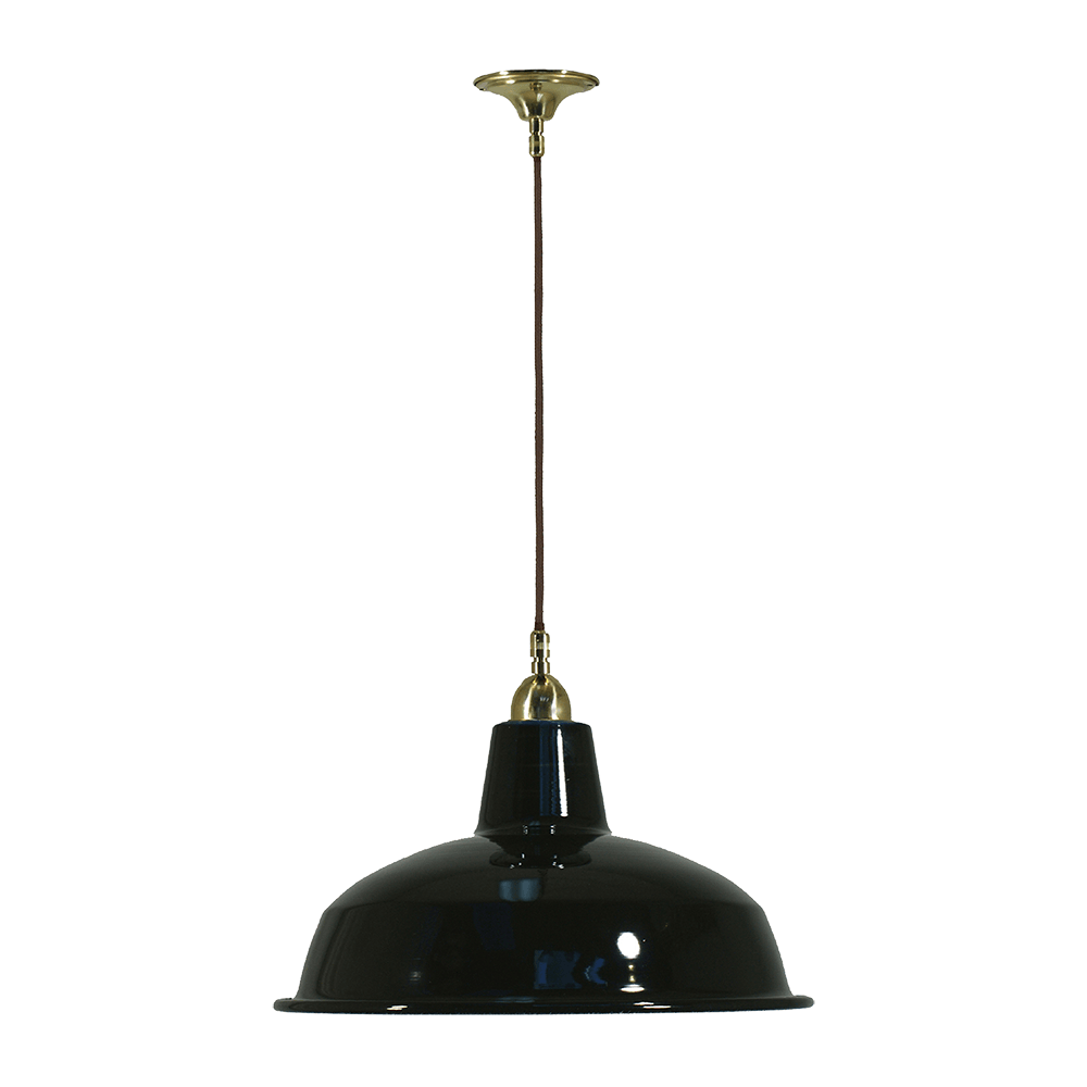 Lode Lighting Pendants Black Single Cord Pendant Brass With Warehouse Shade 420mm 3000108