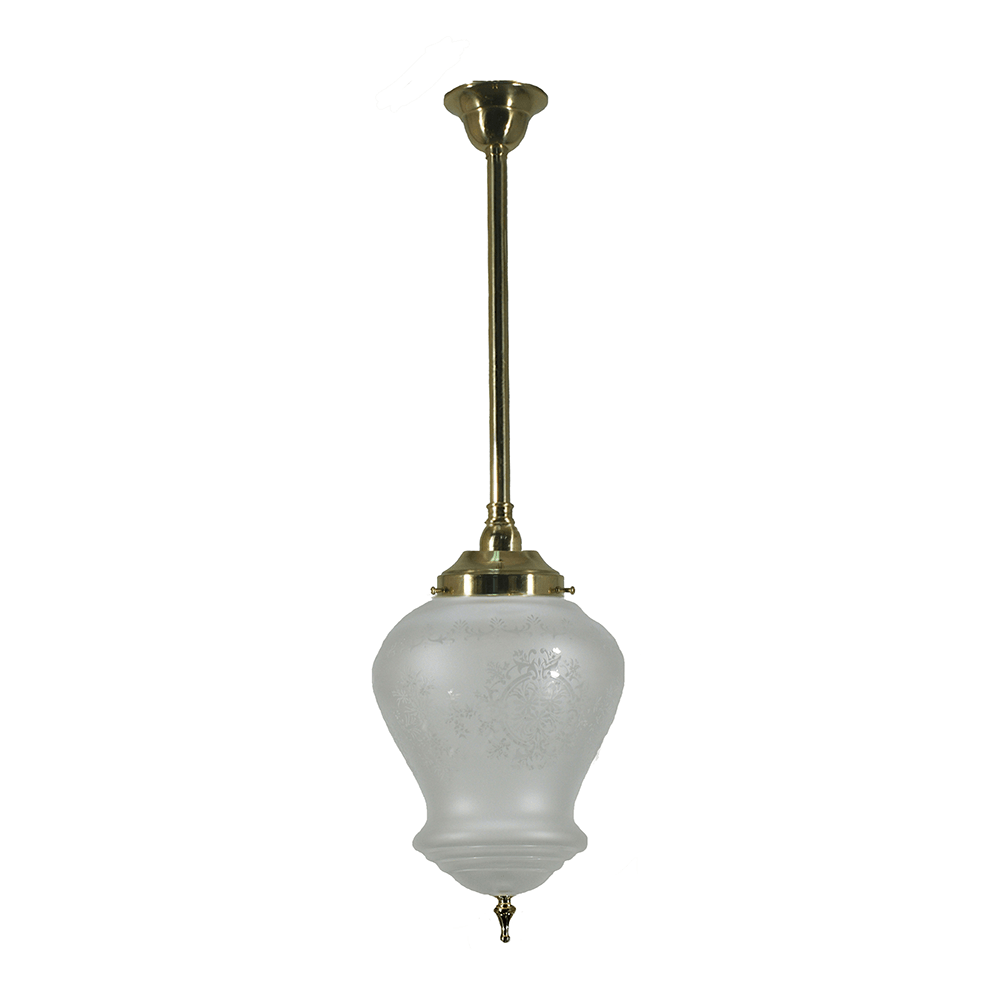 Lode Lighting Pendants Brass Single Rod 3/4" Brass Pendant With Cambridge Frost Etched Glass 3001279