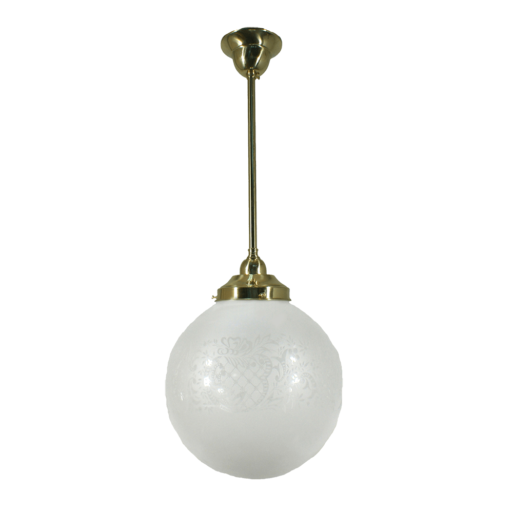 Lode Lighting Pendants Polished Brass Single Rod Pendant With 10" Sheffield Frost Etched Glass 3000245