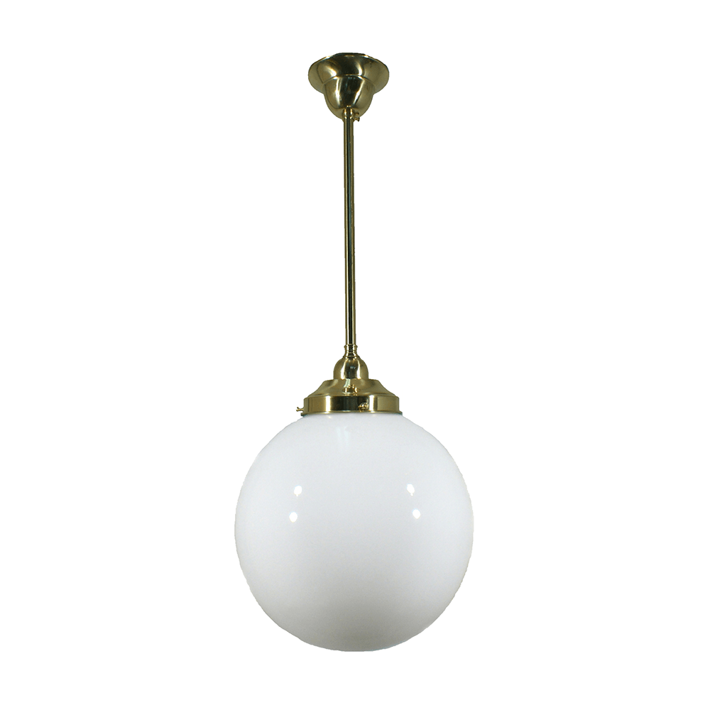 Lode Lighting Pendants Polished Brass Single Rod Pendant With 10" Sphere Opal Gloss Glass 3000242