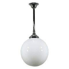 Lode Lighting Pendants Chrome Single Rod Pendant With 12" Sphere Opal Gloss Glass 3010194