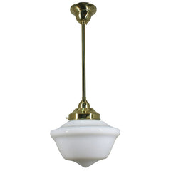 Lode Lighting Pendants Polished Brass Single Rod Pendant With 12" Victorian Schoolhouse Opal Matt Glass 3000252