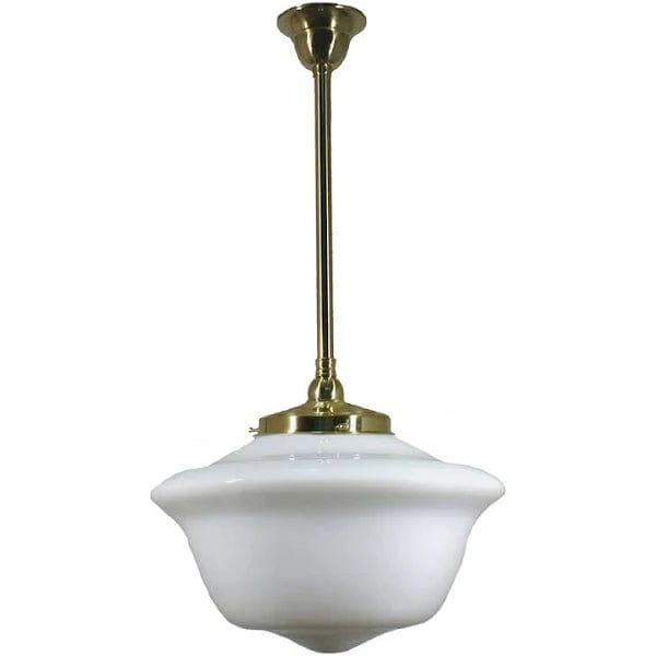 Lode Lighting Pendants Polished Brass Single Rod Pendant With 16" Victorian Schoolhouse Opal Matt Glass 3000287