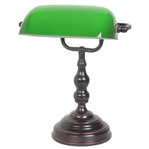 Vintage Bankers Lamp Tiffany Green Glass Desk Lamp w/ Brass Base 3