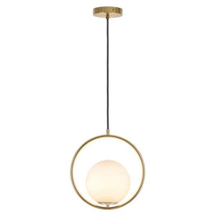 Mercator Lighting Pendants Brass Modern Round Art Deco Pendant Light in Black or Brushed Brass with Opal Glass Lights-For-You MPL506BRS