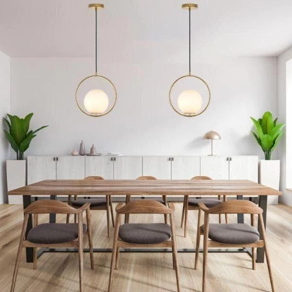 Mercator Lighting Pendants Modern Round Art Deco Pendant Light in Black or Brushed Brass with Opal Glass Lights-For-You