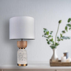 Mercator Lighting Table Lamps White/ Natural Lottie Table Lamp in Terazzo and Natural Timber Lights-For-You A40211