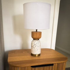 Mercator Lighting Table Lamps White/ Natural Lottie Table Lamp in Terazzo and Natural Timber Lights-For-You A40211