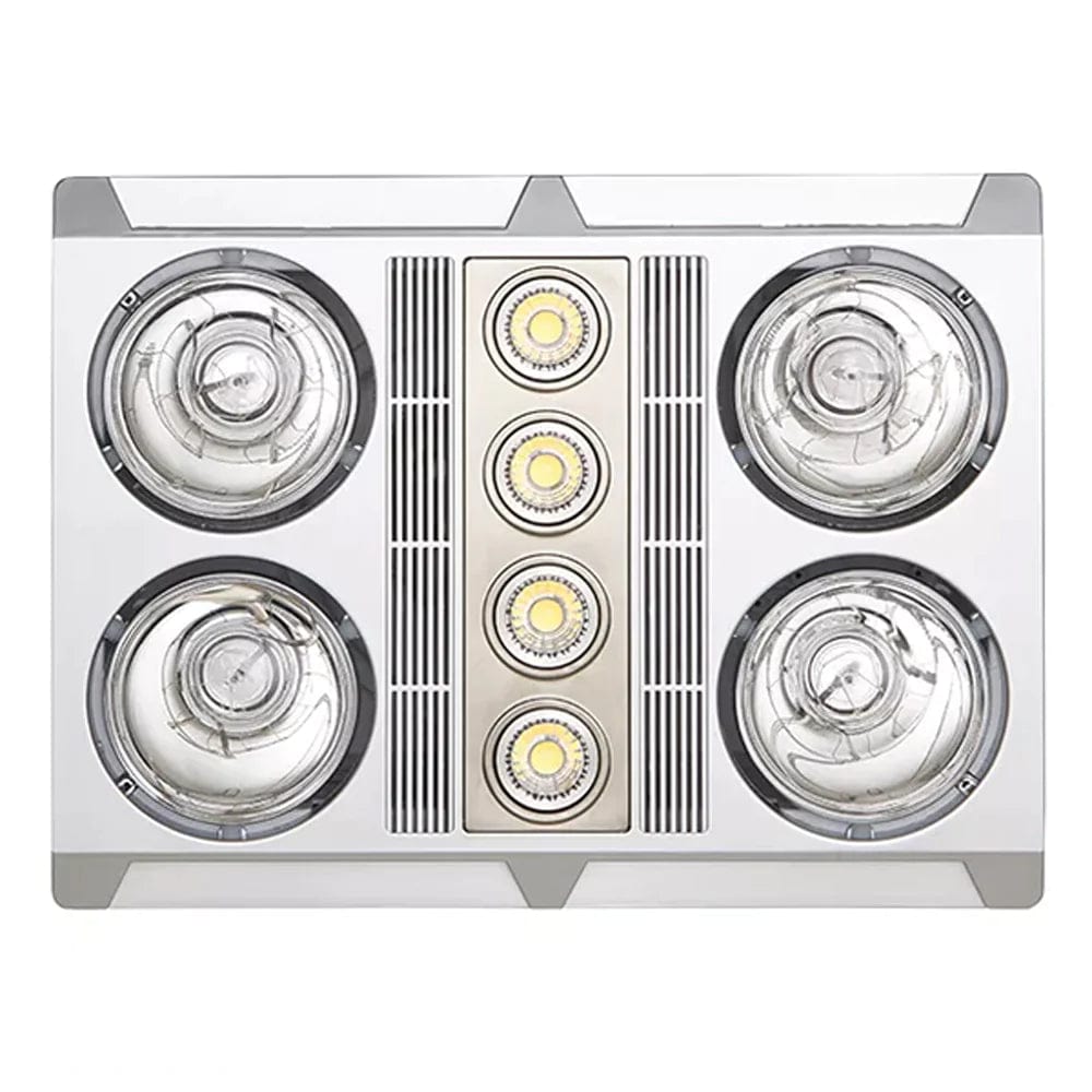 Mertec Lighting Bathroom Heaters Silver 460m³/h Martec Lighting Profile Plus 4 3-in-1 Bathroom Exhaust Fan w/ Heater and 4x LED Light in White or Silver Lights-For-You MBHP4LS