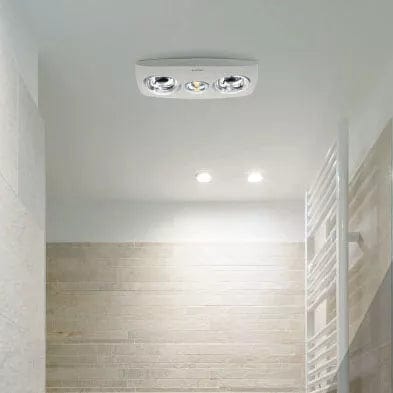 Mertec Lighting Exhaust Fans White 240m³/hr Contour 2 Exhaust Fan 3-in-1 w/ 2x Heater & 1x LED Light in Silver or White Lights-For-You MBHC2LW