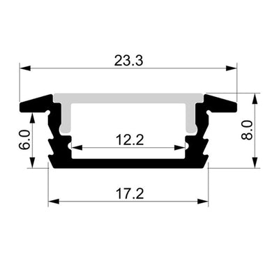 23mm x 8mm 2 Metre Silver Shallow Square Winged Aluminium LED Profile Havit Lighting