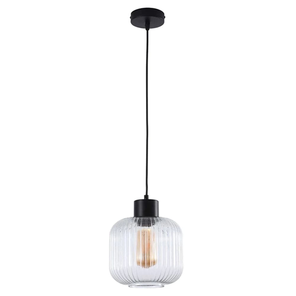 Oriel Lighting Indoor Pendants Miller.200 Pendant Light 1Lt in Black/Clear Glass Lights-For-You OL63705/20CL 9324879222006