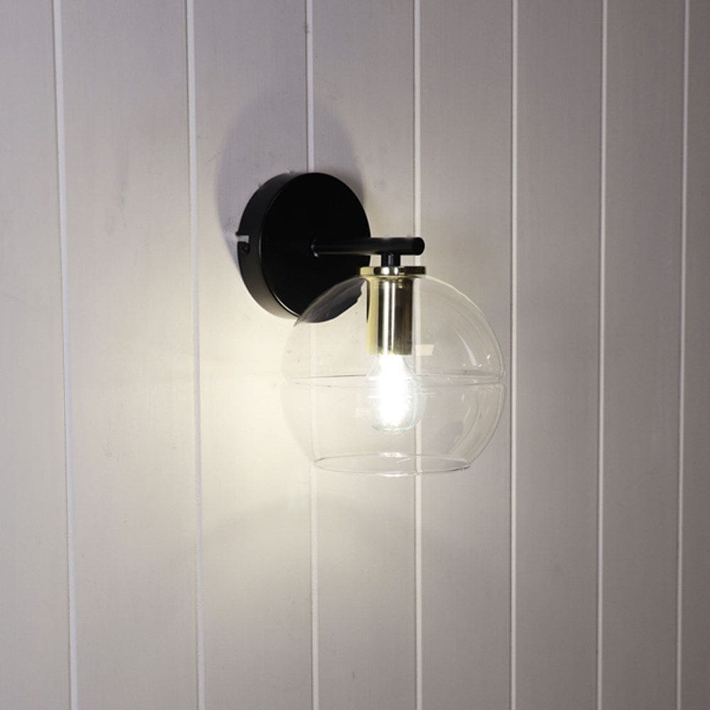 Oriel Lighting Wall Light Black/Clear Glass Reno Indoor Wall Light 1Lt Lights-For-You SL63831CL