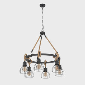Rampside Pendant Light 6 Light Rope in Black