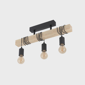 Townshend Close To Ceiling Light 3Lt in Black & Timber