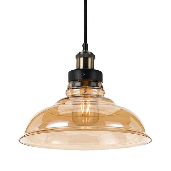 Telbix Lighting Indoor Pendants Large Amber Glass Pendant Light Lights-For-You HERTEL PE30-BKAM