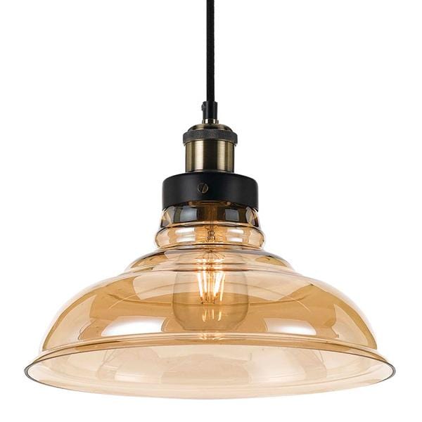 Telbix Lighting Indoor Pendants Small Amber Glass Pendant Light Lights-For-You HERTEL PE20-BKAM