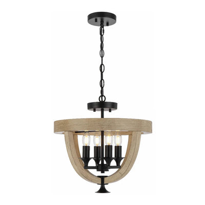 Hosley Close to Ceiling Pendant Light 4Lt in Black & Oak