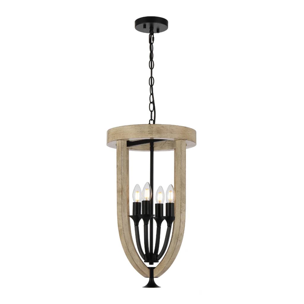 Telbix Lighting Indoor Pendants Hosley Pendant Light 4Lt in Black & Oak Lights-For-You HOSLEY PE4-BK 9329501070406