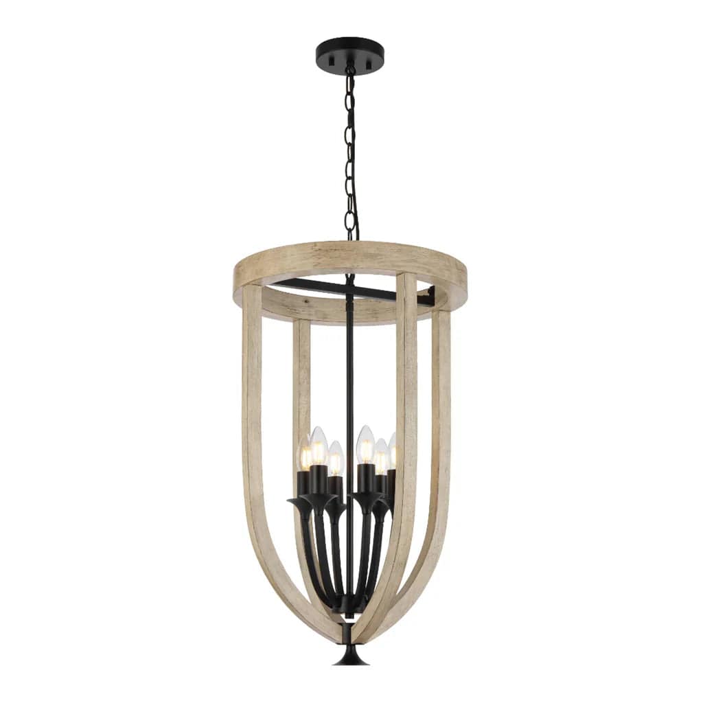 Telbix Lighting Indoor Pendants Hosley Pendant Light 6Lt in Black & Oak Lights-For-You HOSLEY PE6-BK 9329501070413