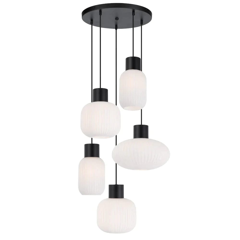 Telbix Lighting Indoor Pendants Nori Pendant Light 5 Lt in Black / Opal Matt Lights-For-You NORI PE5-BKOM 9329501062821