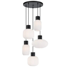 Telbix Lighting Indoor Pendants Nori Pendant Light 5 Lt in Black / Opal Matt Lights-For-You NORI PE5-BKOM 9329501062821