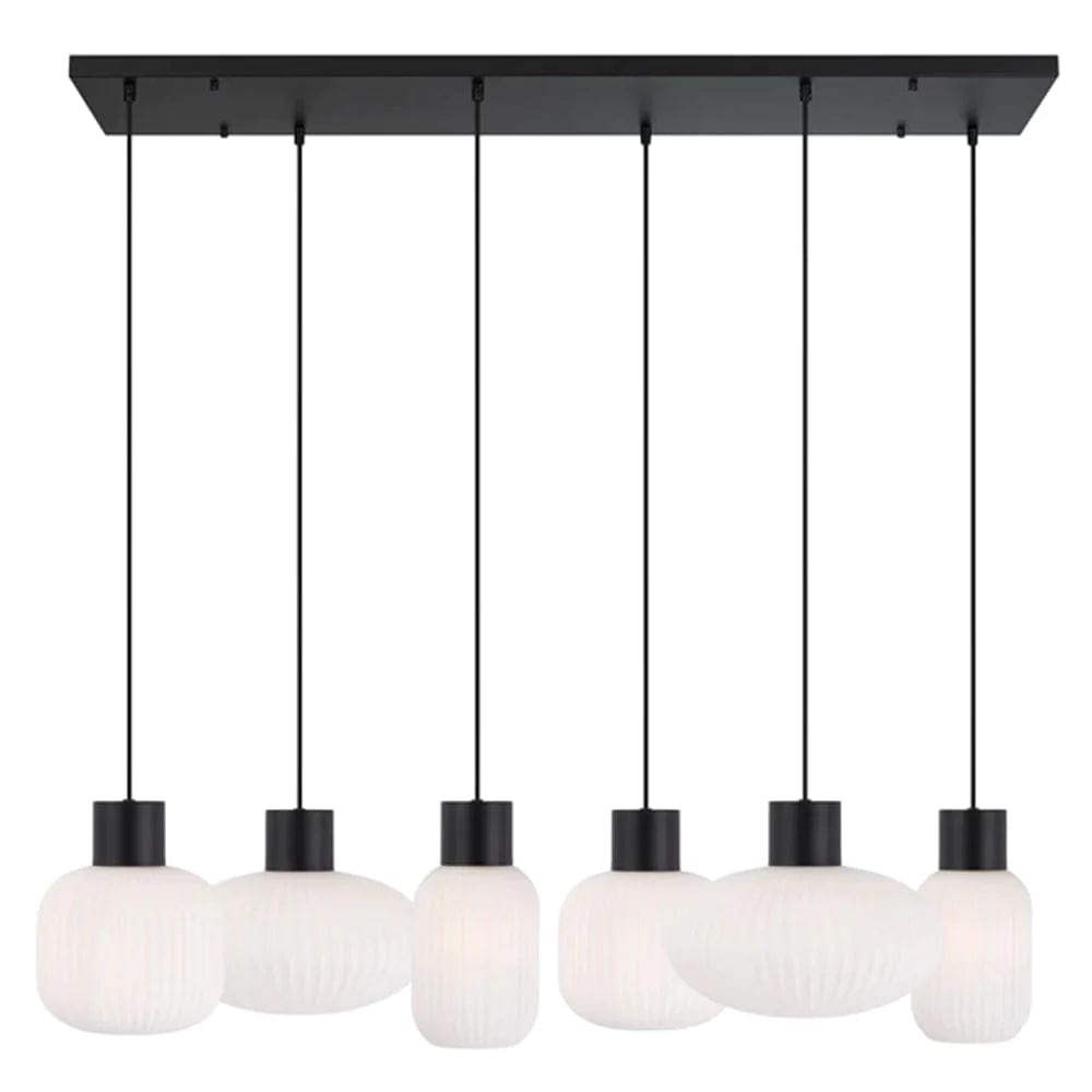 Telbix Lighting Indoor Pendants Nori Pendant Light 6 Lt in Black /Opal Matt Lights-For-You NORI PE6-BKOM 9329501062838