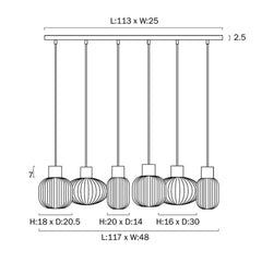 Telbix Lighting Indoor Pendants Nori Pendant Light 6 Lt in Black /Opal Matt Lights-For-You NORI PE6-BKOM 9329501062838