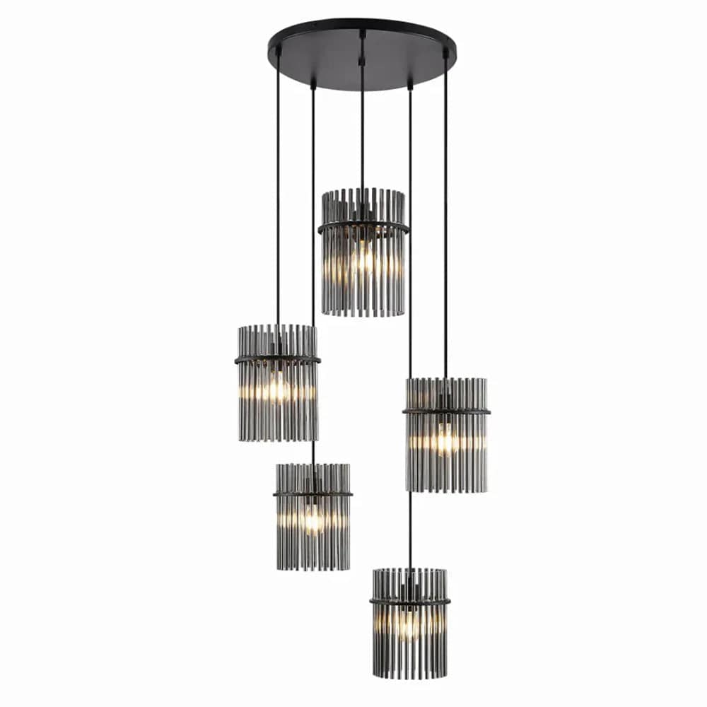 Telbix Lighting Indoor Pendants Quilo Pendant Light 5Lt in Black & Smoke Lights-For-You QUILO PE5-BKSM 9329501070055