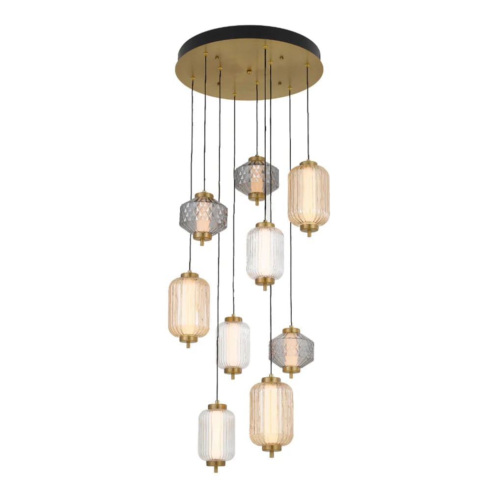 Telbix Lighting Indoor Pendants Torso LED Pendant Lamp 9Lt 50w in Black or Brass Lights-For-You TORSO PE9-BRS