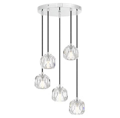 Telbix Lighting Indoor Pendants Zaha LED Pendant Light 5Lt w/ Crystal Glass in Antique Gold or Chrome Lights-For-You