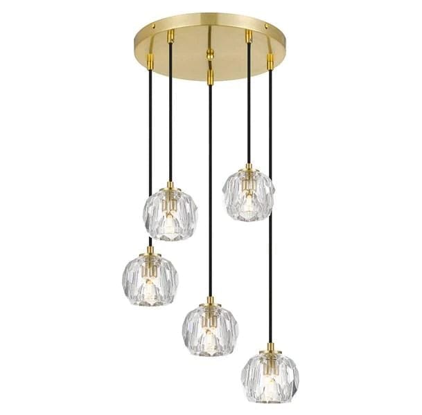 Telbix Lighting Indoor Pendants Zaha LED Pendant Light 5Lt w/ Crystal Glass in Antique Gold or Chrome Lights-For-You