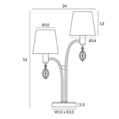 Telbix Lighting Table Lamps Malvern 2 Light Table Lamp Lights-For-You MALVERN TL2-AS 9329501070536