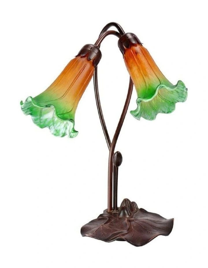 Tiffany Table Lamps Bronze/Amber Green Twin Lily Lamp Amber Green TLA1-002/AG Lights-For-You TLA1-002/AG