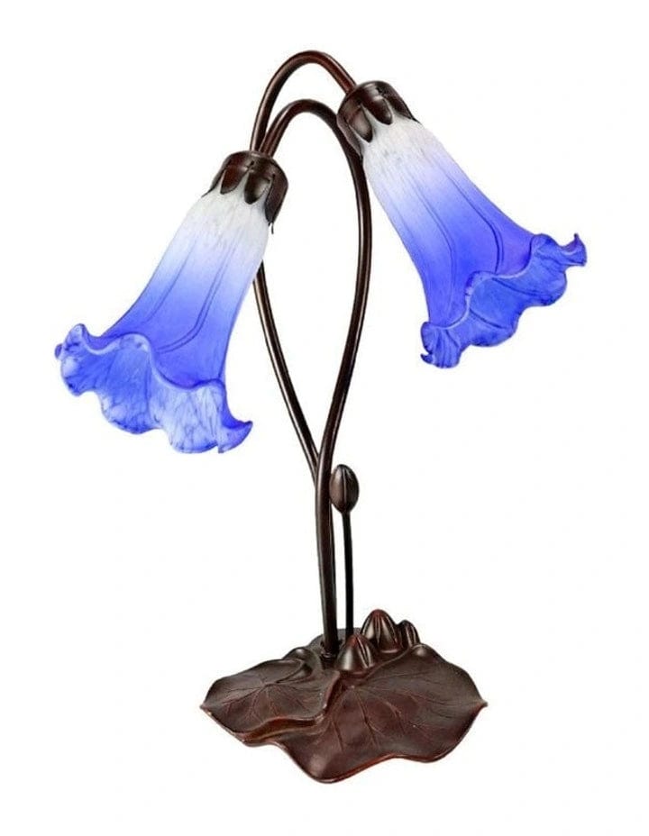 Tiffany Table Lamps Bronze/WhiteBlue Twin Lily Lamp White Blue Glass TLA1-002/WB Lights-For-You TLA1-002/WB