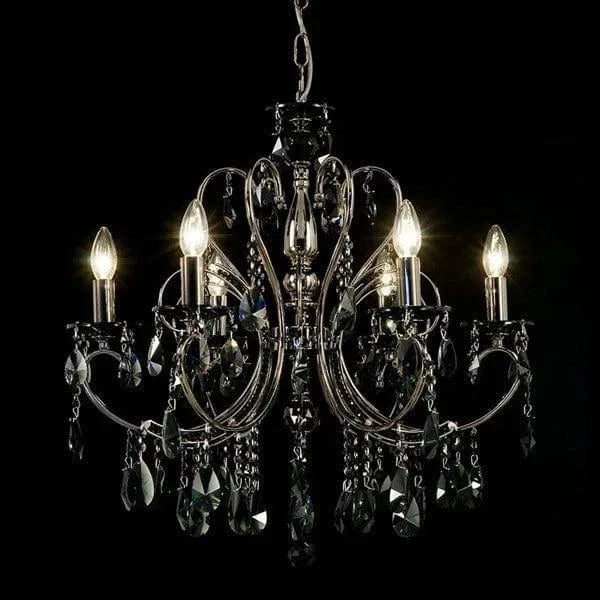 Vencha Lighting Lighting Asfour Crystal 6Lt Chandelier in Black Chrome Lights-For-You K-2013-24-6L-BK-CH